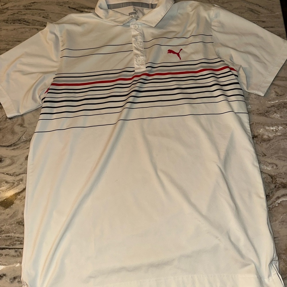 Puma Men's White Polo Shirt with Stripes